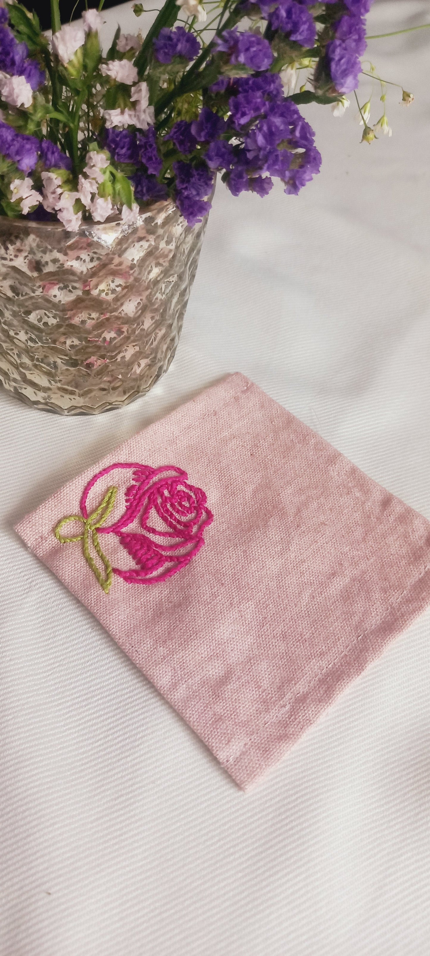 Rose - Set of 6 Hand Embroidered Coasters