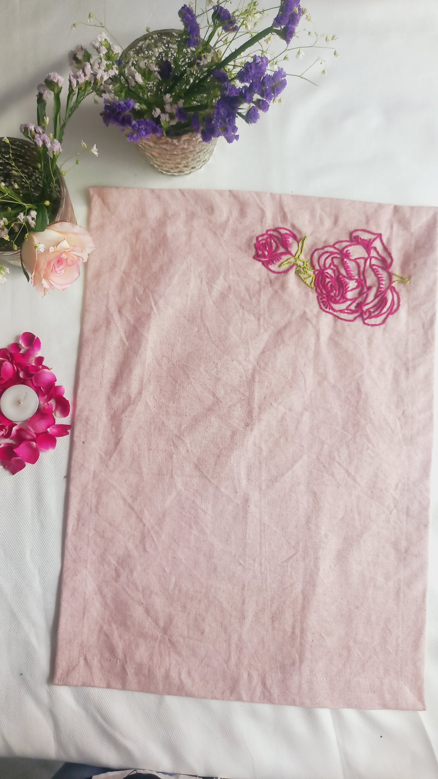 Rose-Hand Embroidered Table Mats