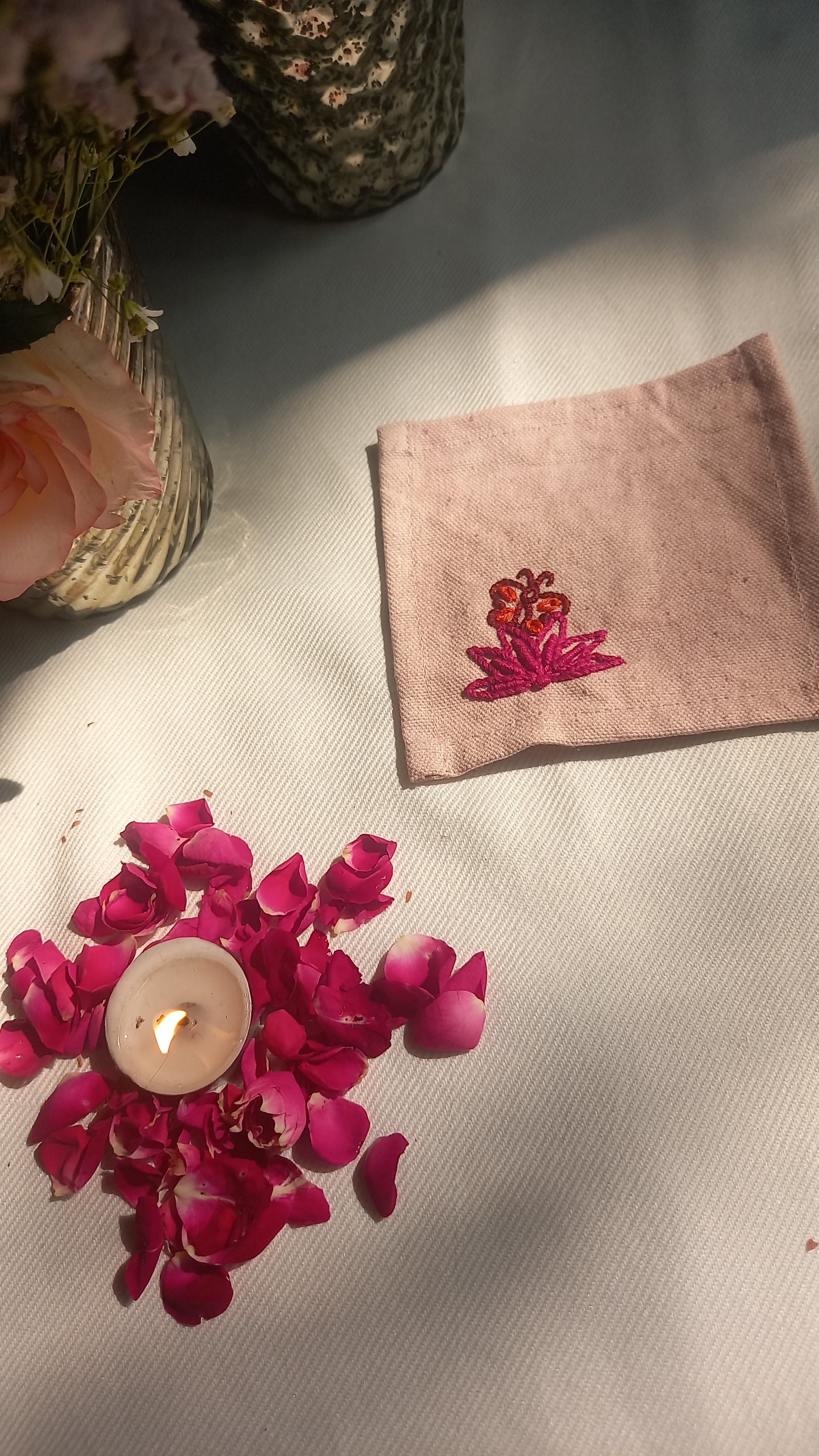 Butterfly, Lotus - Hand Embroidered Coaster
