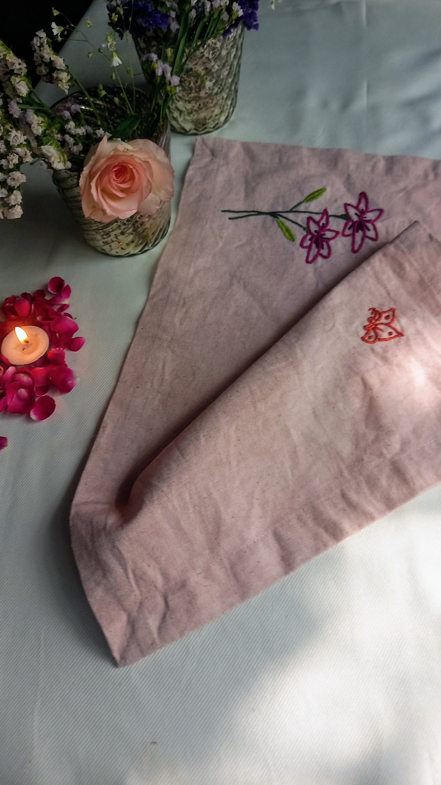 Blossoming Flower- Hand Embroidered Table Mat