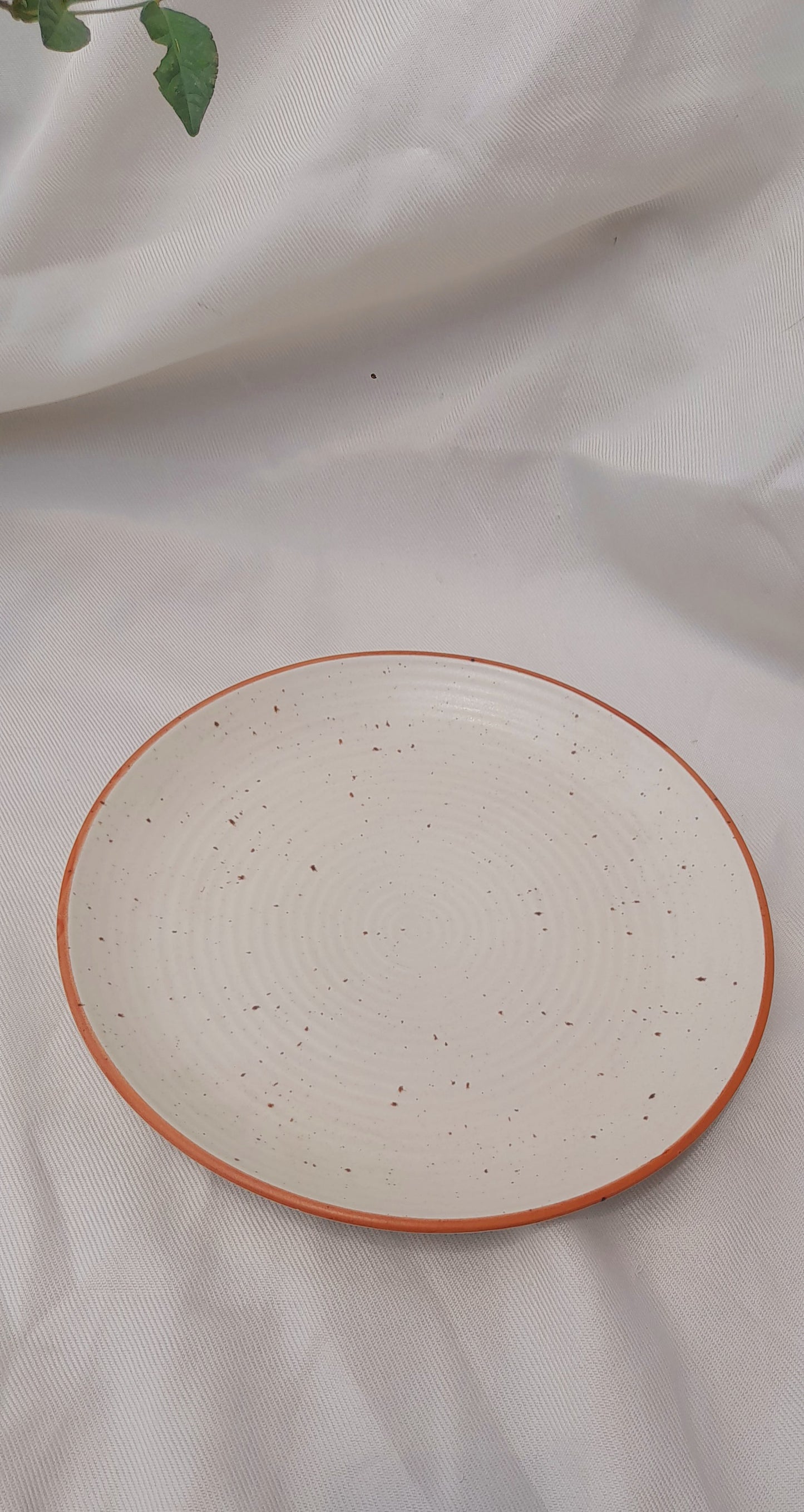 Rust Rimmed Speckled Ceramic Dinner Plate Earthy Elegance