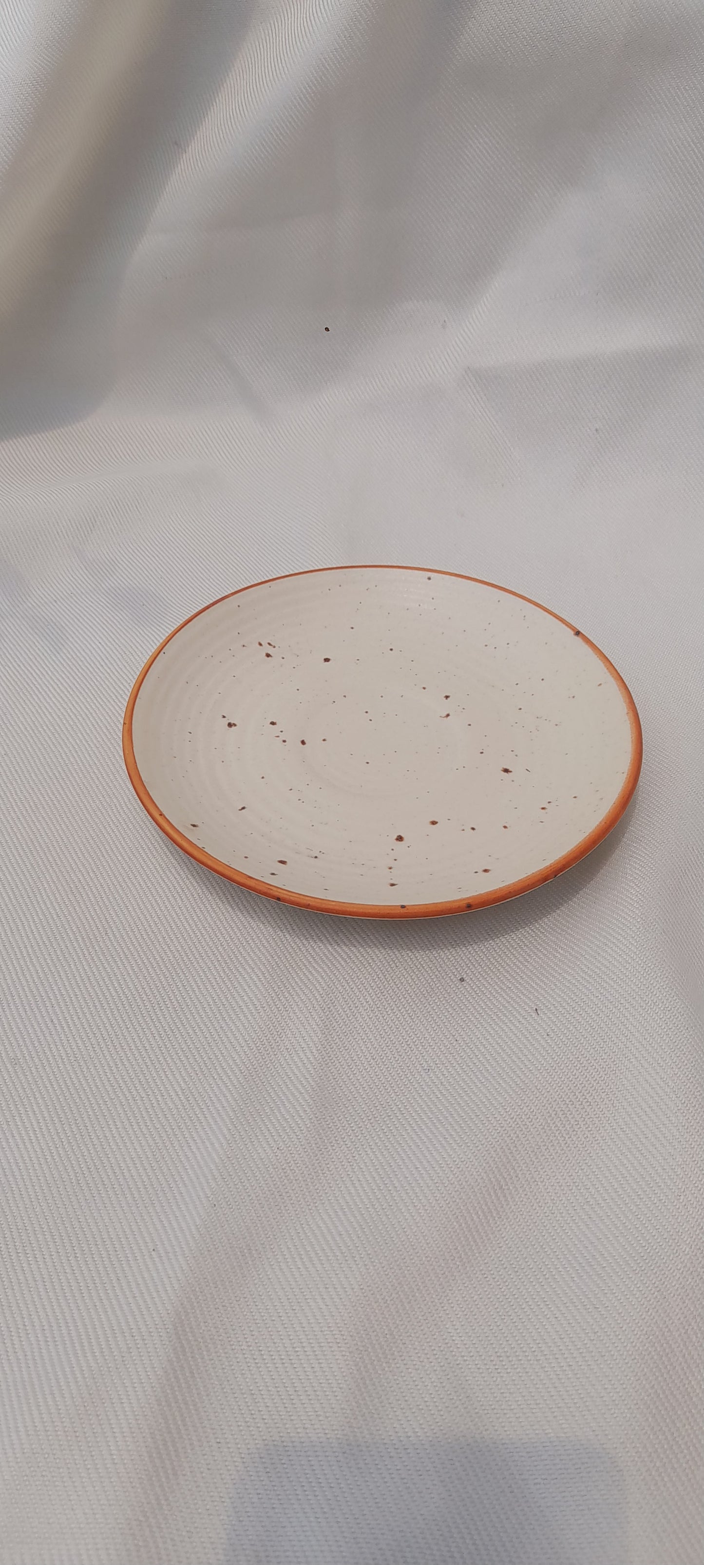 Rust Rimmed Speckled Ceramic Tea & Dessert Plate – Subtle Sophistication