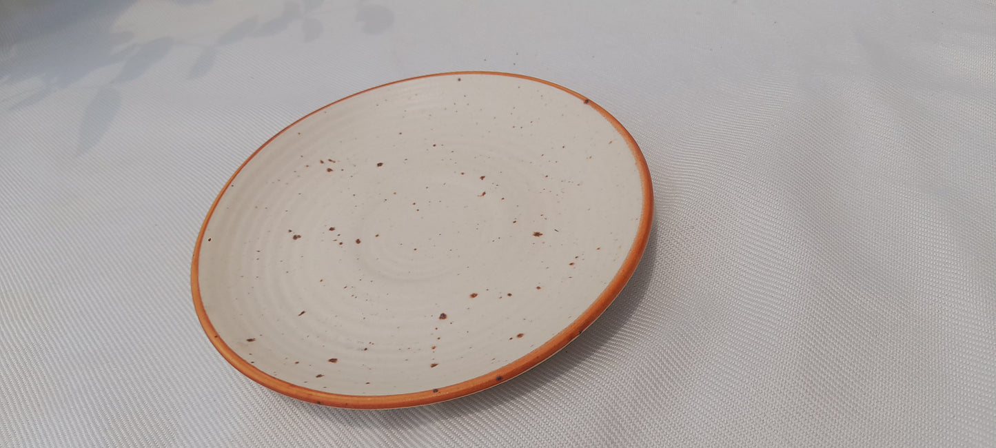 Rust Rimmed Speckled Ceramic Tea & Dessert Plate – Subtle Sophistication