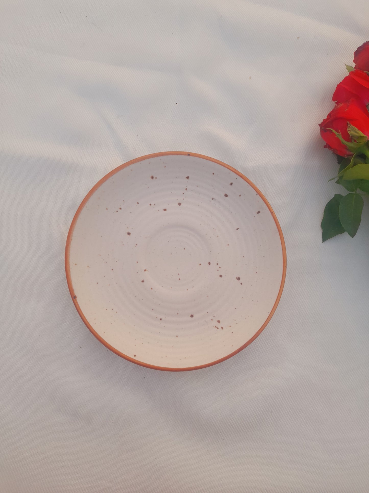 Rust Rimmed Speckled Ceramic Tea & Dessert Plate – Subtle Sophistication