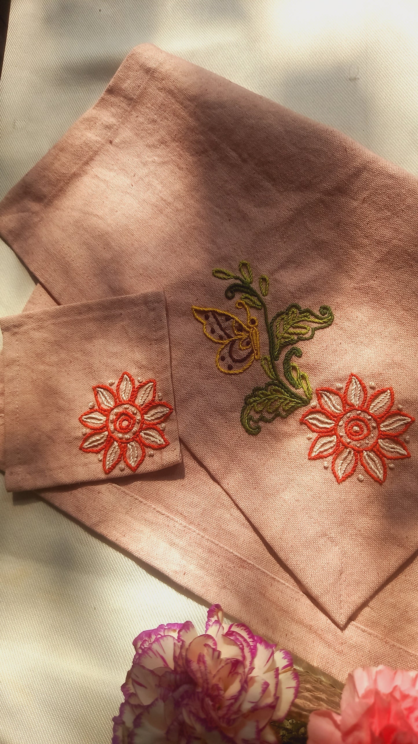 Flower Butterfly-Embroidered Table Mats and Coaster