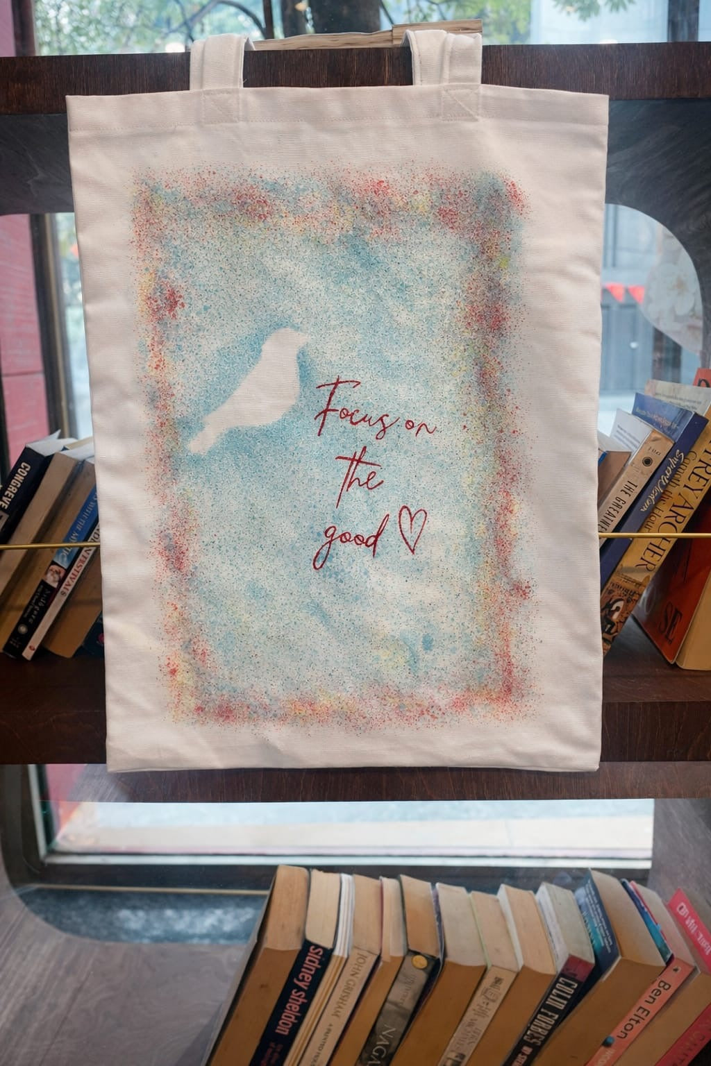 Focus on the good hand painted canvas tote bag motivational eco friendly reusable shopping bag for women