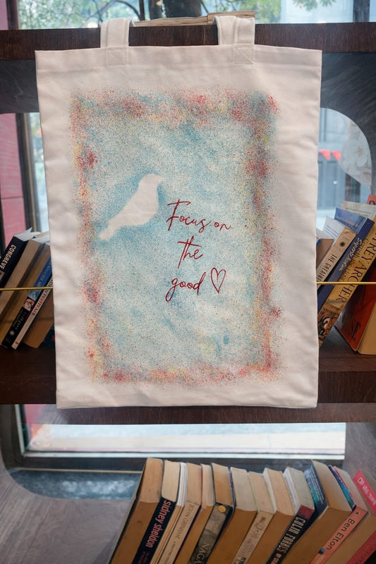 Focus on the good hand painted canvas tote bag motivational eco friendly reusable shopping bag for women