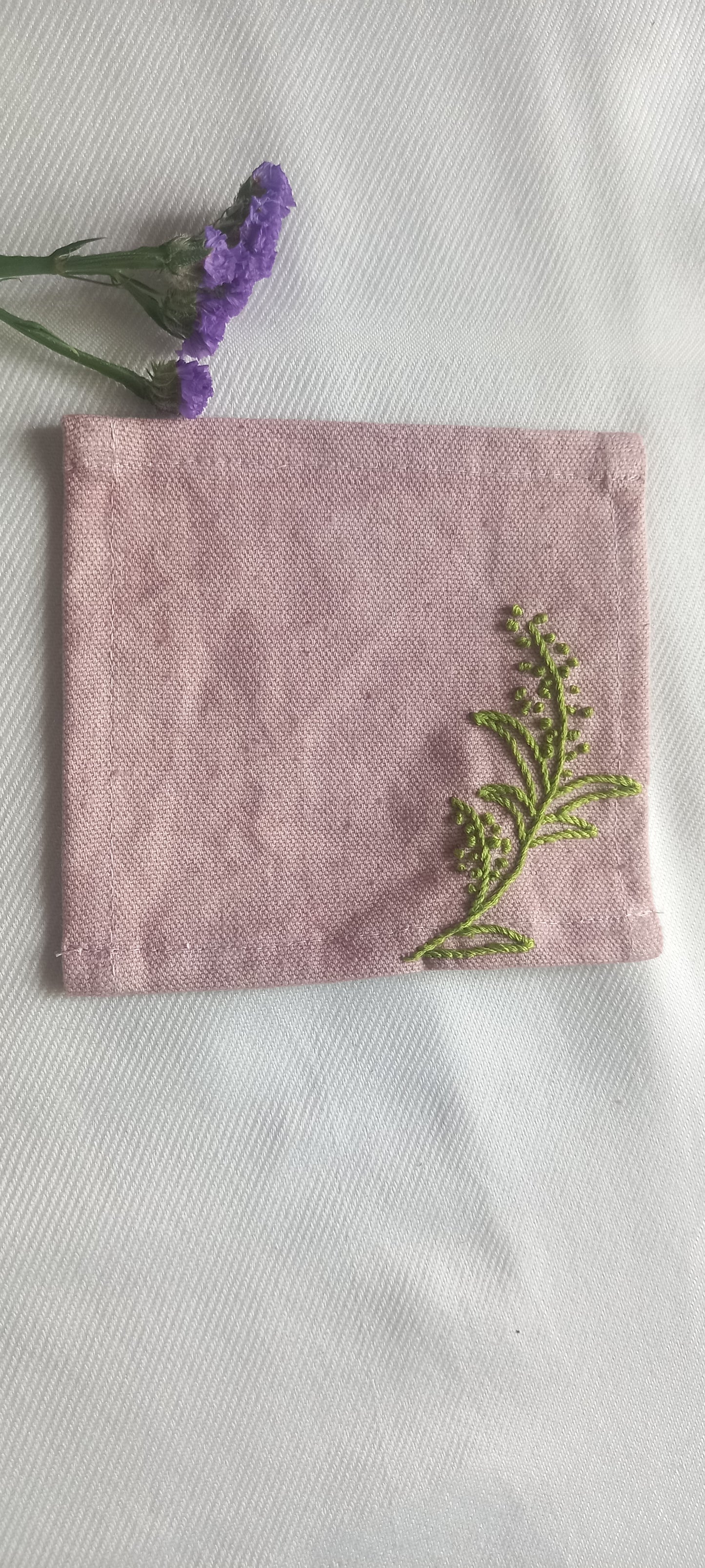 Green Leaves-Hand Embroidered Coaster