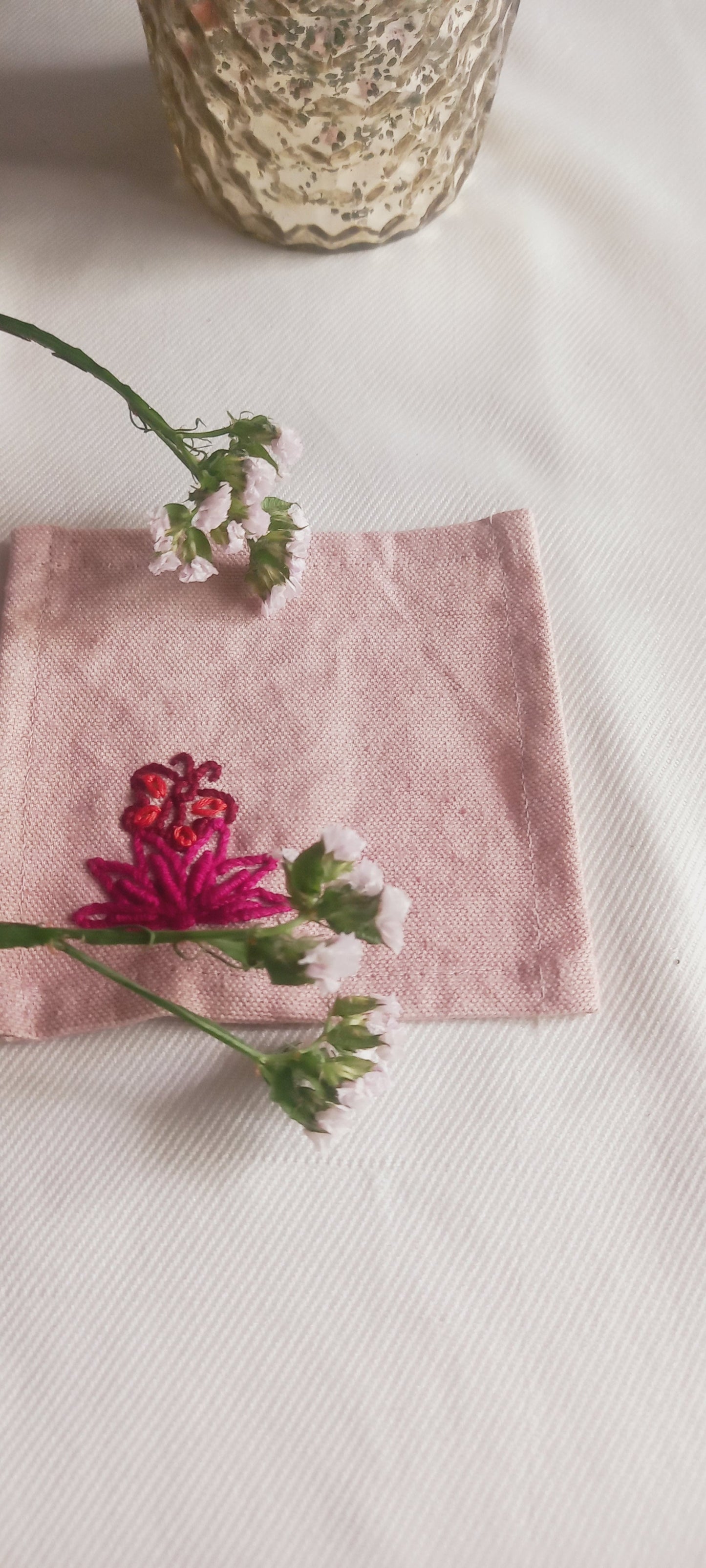 Butterfly, Lotus - Set of 6 Hand Embroidered Coaster