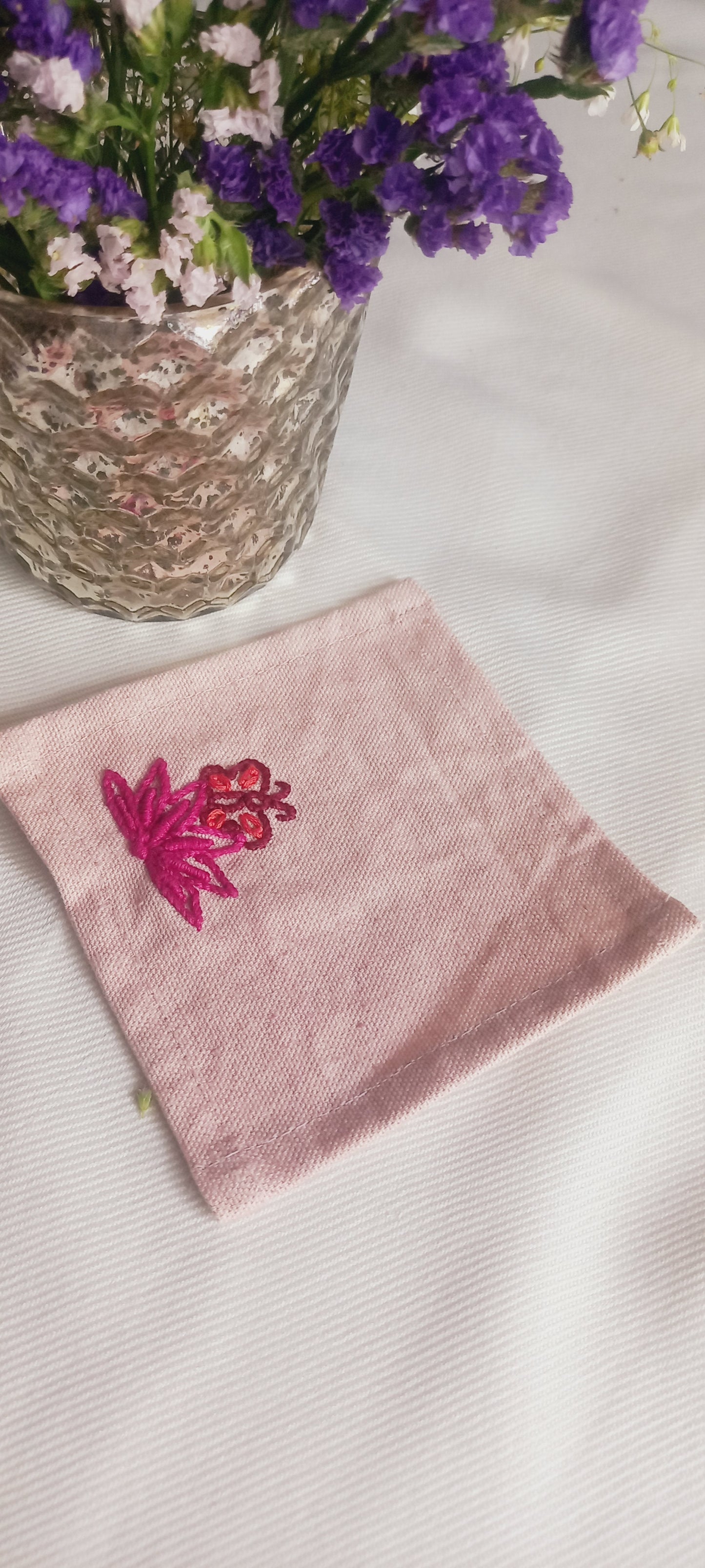 Butterfly, Lotus - Hand Embroidered Coaster