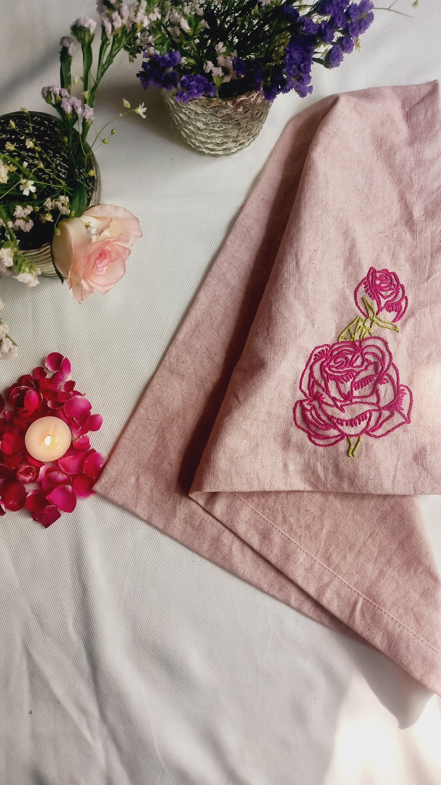 Rose-Embroidered Table Mats