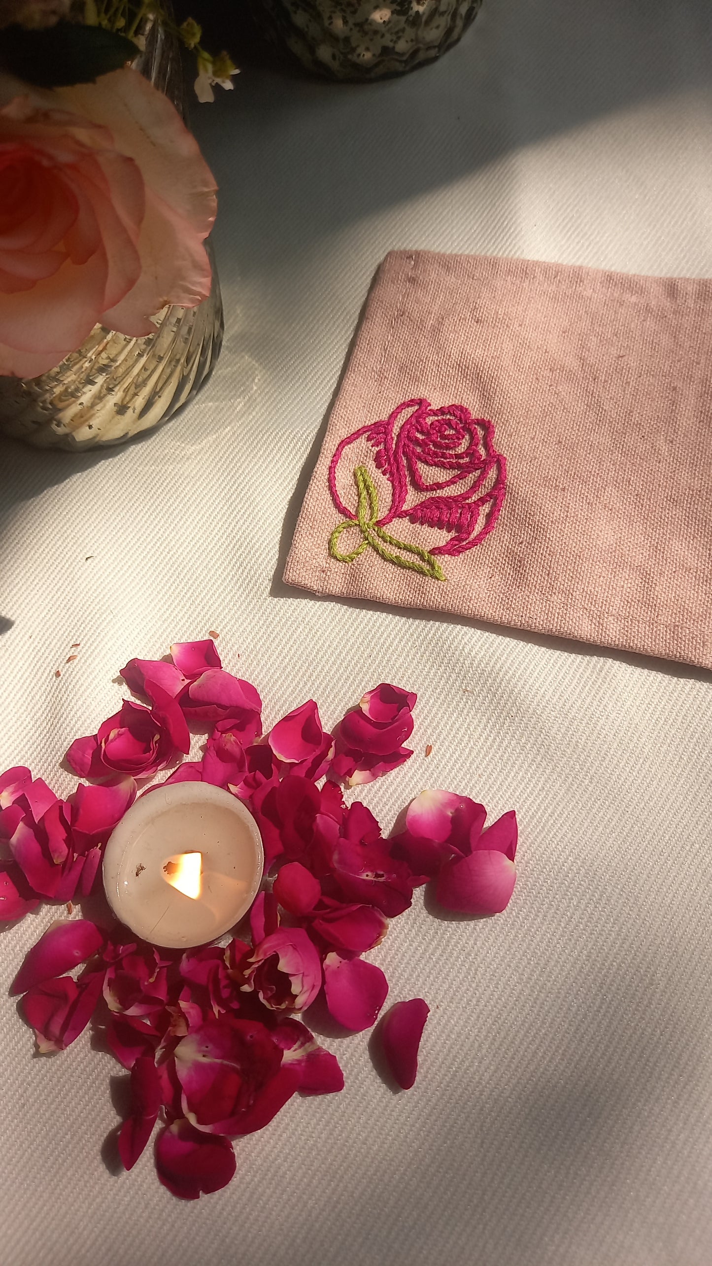 Rose - Hand Embroidered Coaster