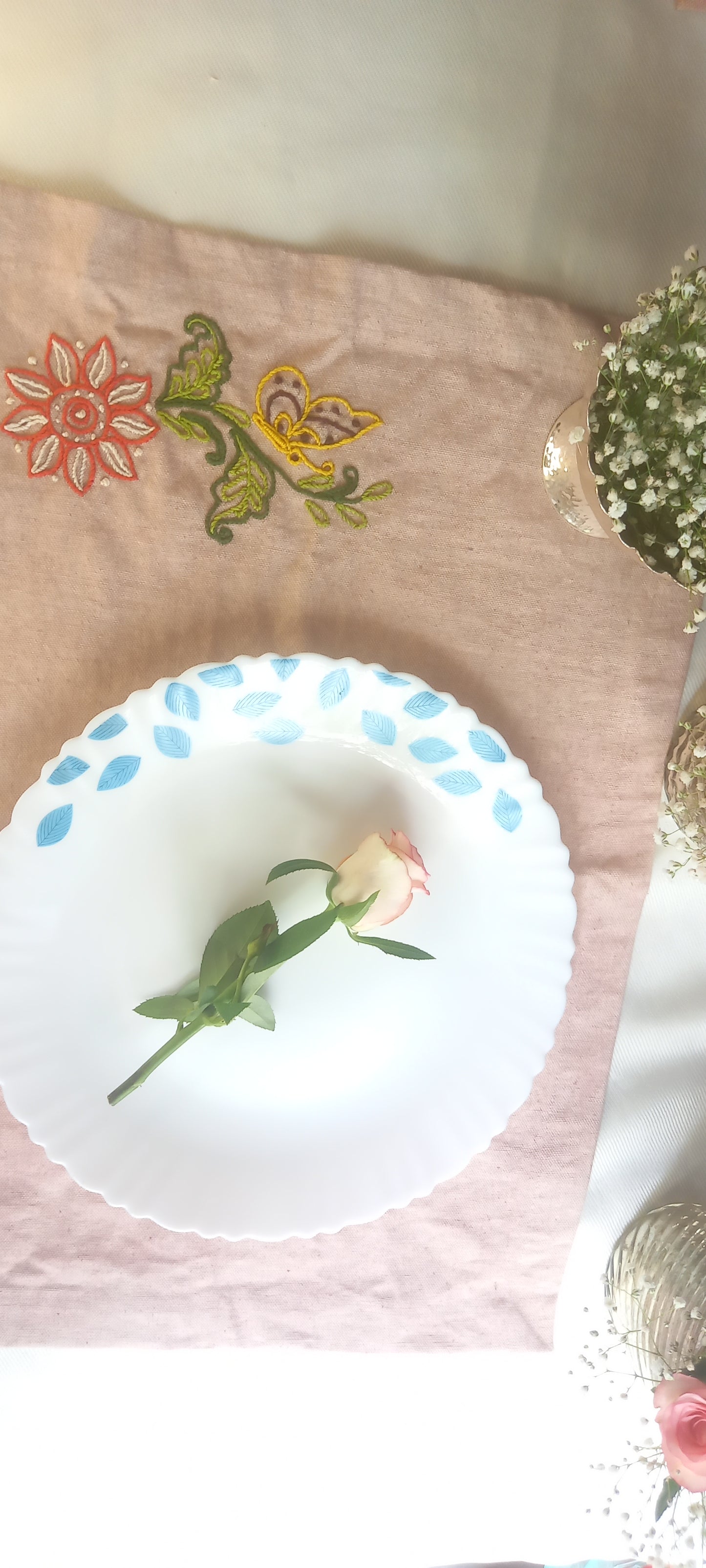 Flower Butterfly-Embroidered Table Mats