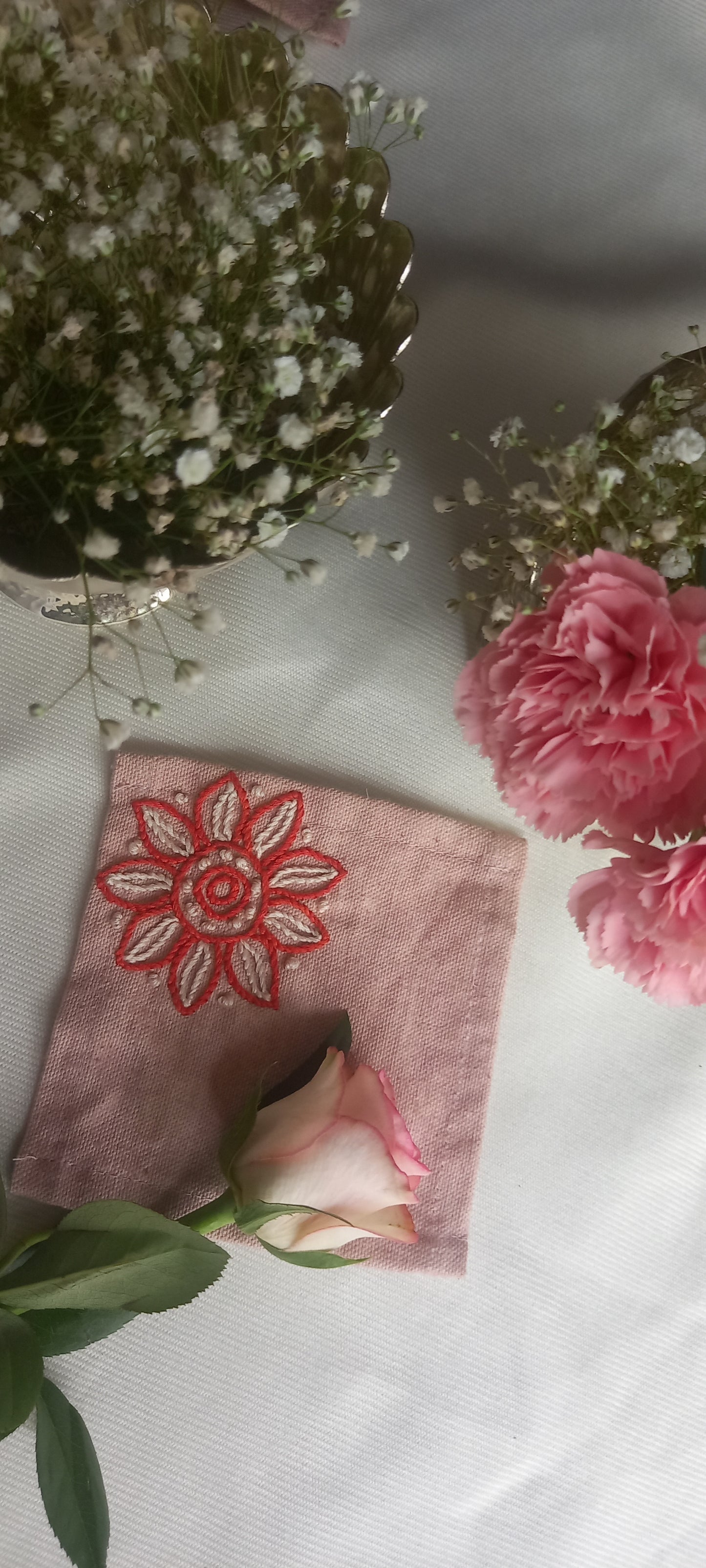 Flower-Hand Embroidered Coaster