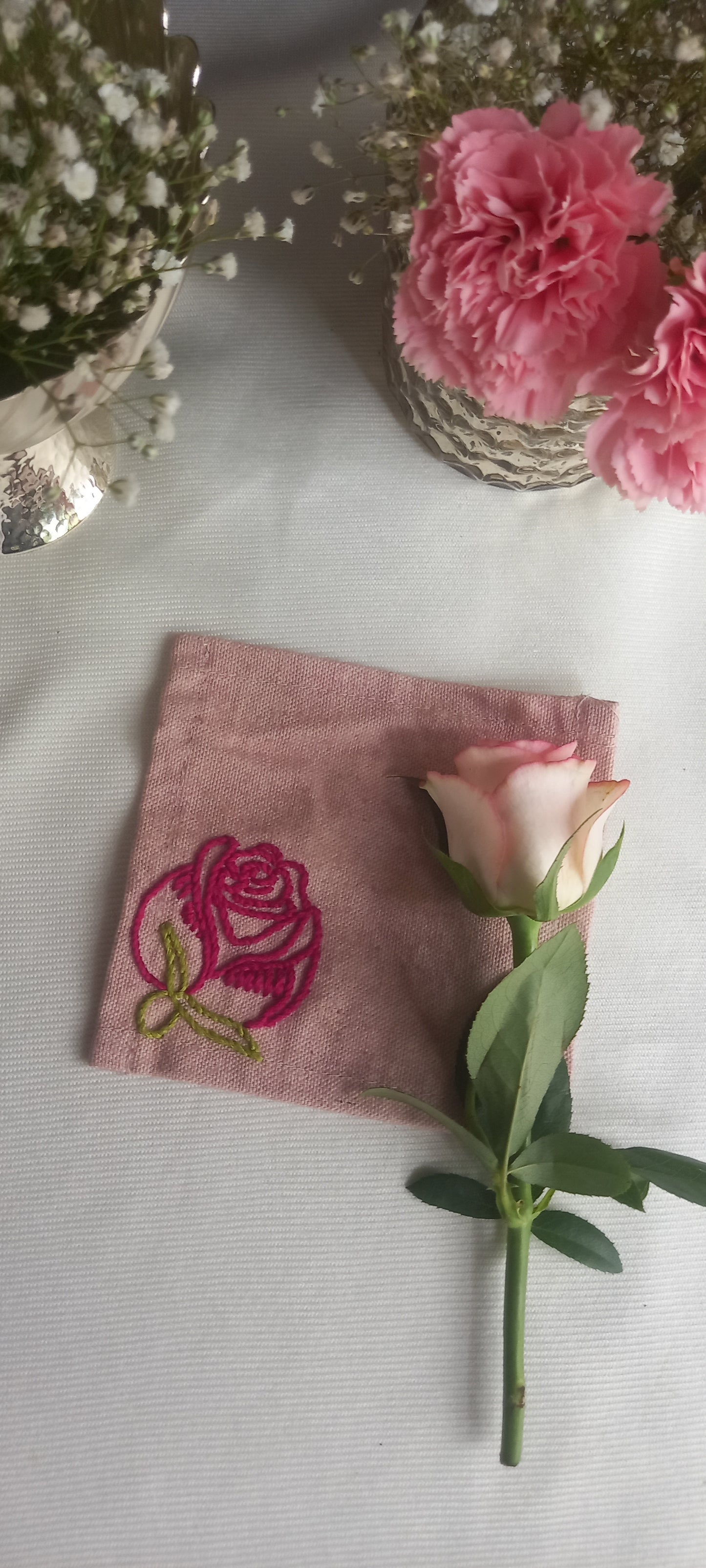 Rose - Set of 6 Hand Embroidered Coaster