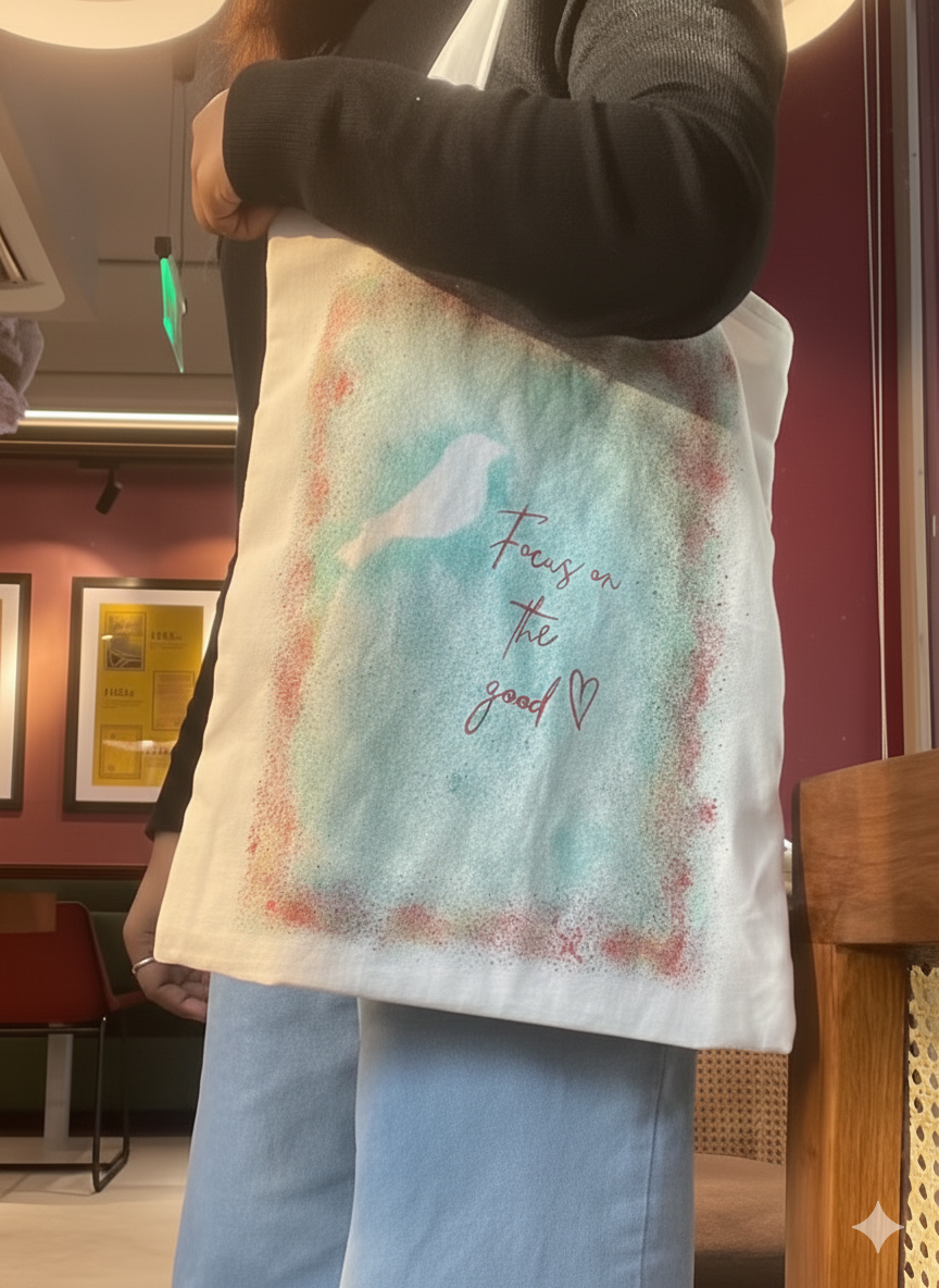 Focus on the good hand painted canvas tote bag motivational eco friendly reusable shopping bag for women