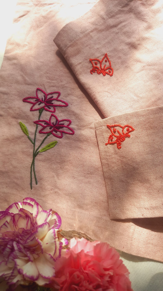 Blossoming Flower, Littlebutterfly- Hand Embroidered Table Mat and Coaster