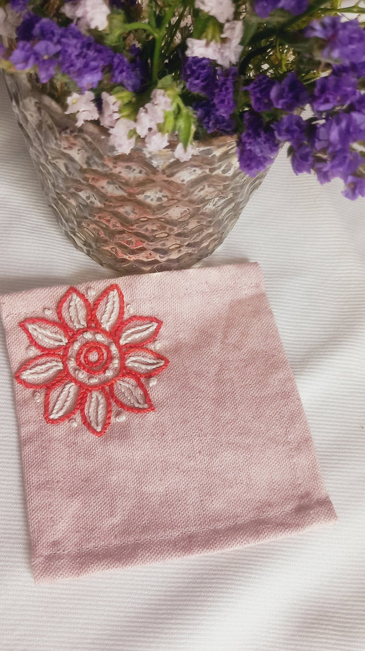 Flower-Set of 6 Hand Embroidered Coaster