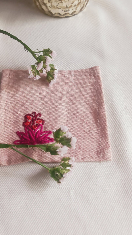 Butterfly, Lotus - Hand Embroidered Coaster