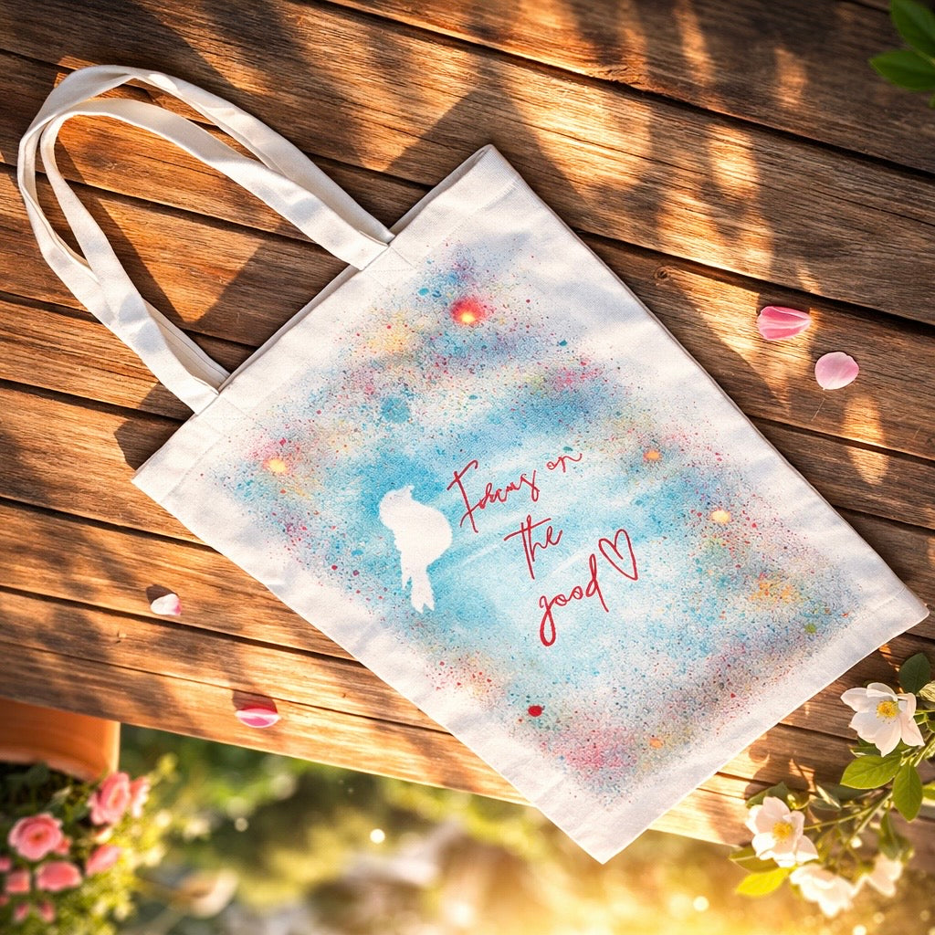 Focus on the good hand painted canvas tote bag motivational eco friendly reusable shopping bag for wome