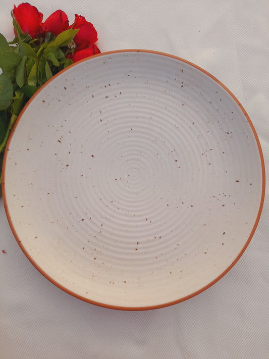 Rust Rimmed Speckled Ceramic Dinner Plate Earthy Elegance