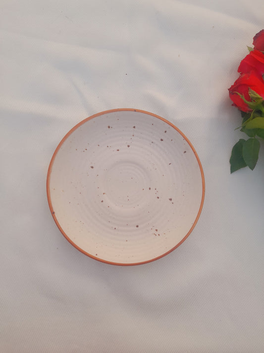 Rust Rimmed Speckled Ceramic Tea & Dessert Plate – Subtle Sophistication