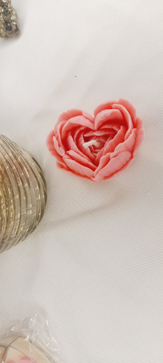 Handmade Pink Flower Heart Scented Candle.